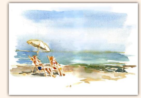 Vlieland, zonnebadende mensen 2005 uit reisschetsboek